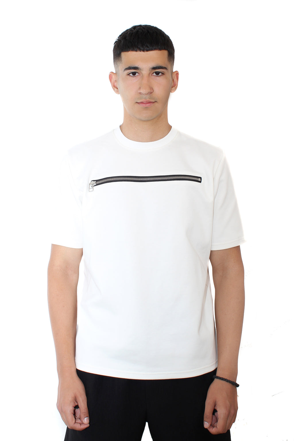 White T-shirt w/ zipper
