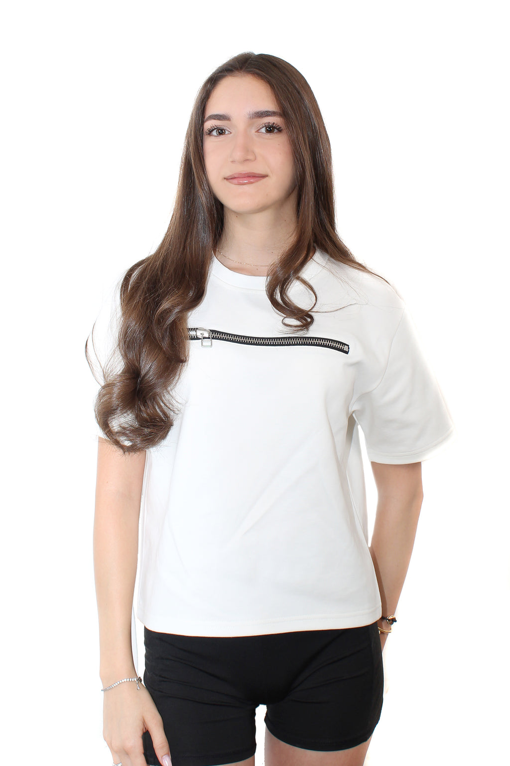 Women‘s White T-shirt w/ zipper