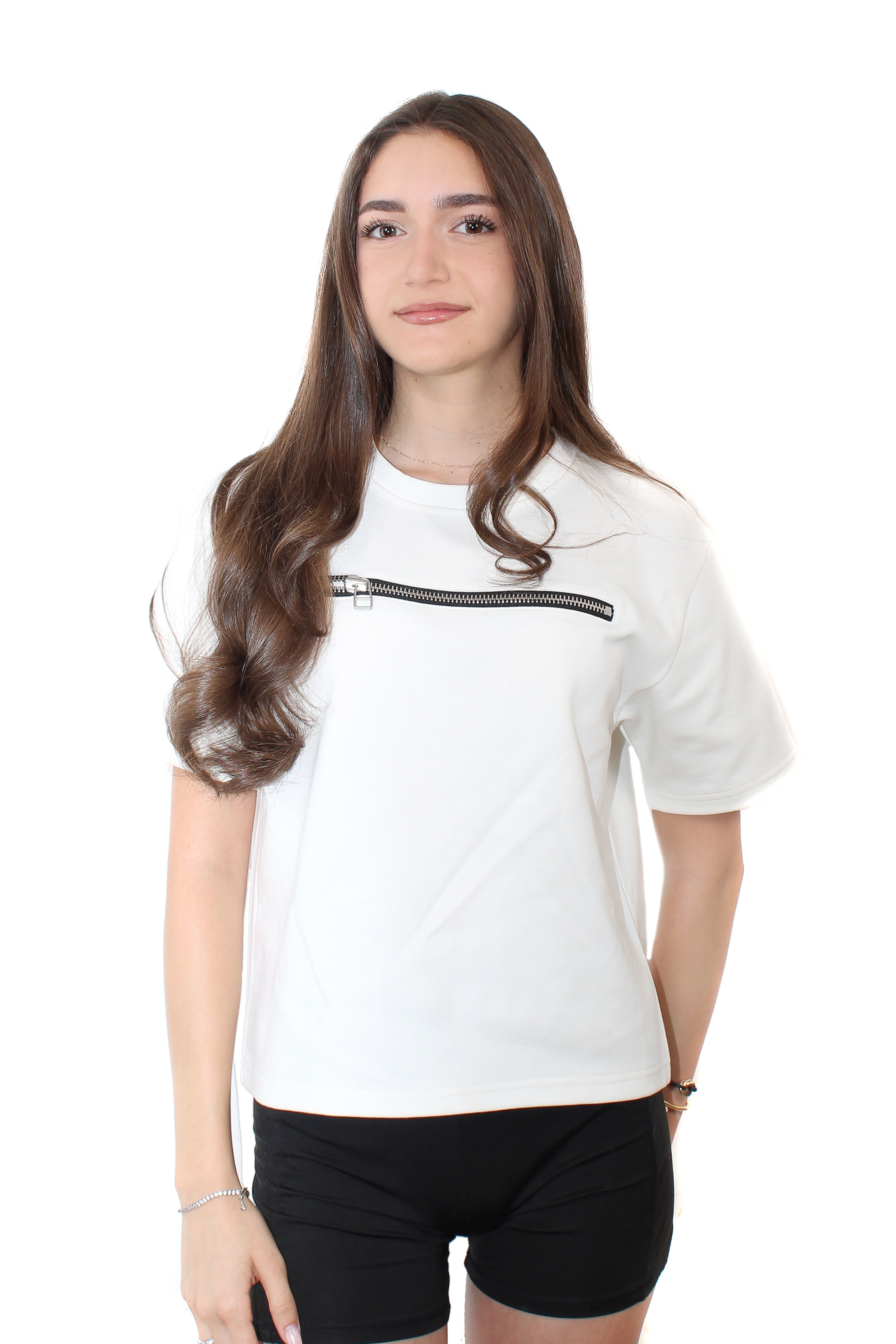 Women‘s White T-shirt w/ zipper